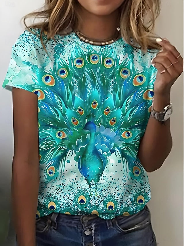 Women's T Shirt Print Ombre Graphic Feather Casual Short