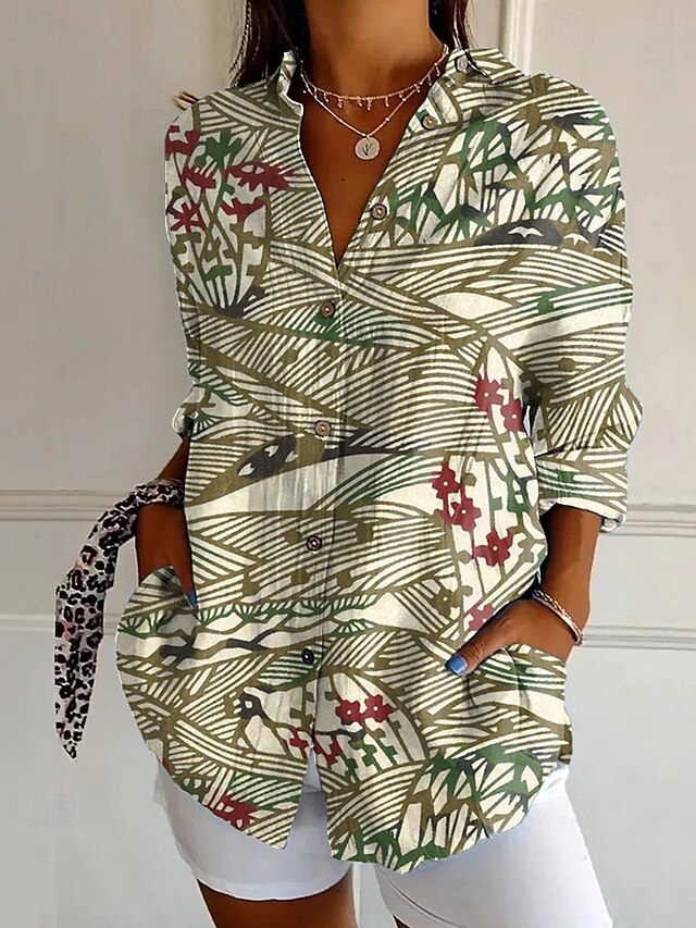 Women's Shirt Blouse Buttons Print Flower Modern Casual