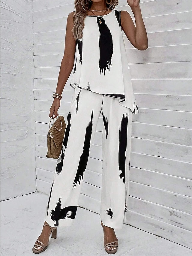 Women's 2 Pieces Fashion Daily Tank Top Pants Sets Wide Leg