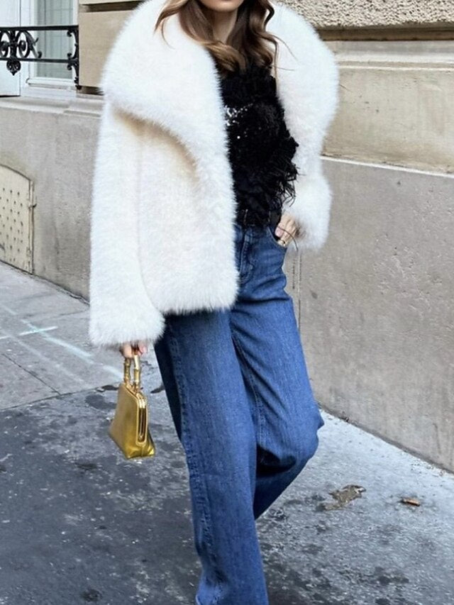 Leathers Fur Coat Comfortable Furs Faux Warm Women's