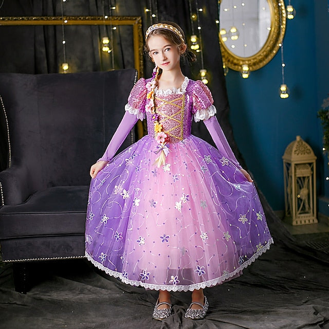 Flower Cosplay Princess Rapunzel Girl Dress Cloak