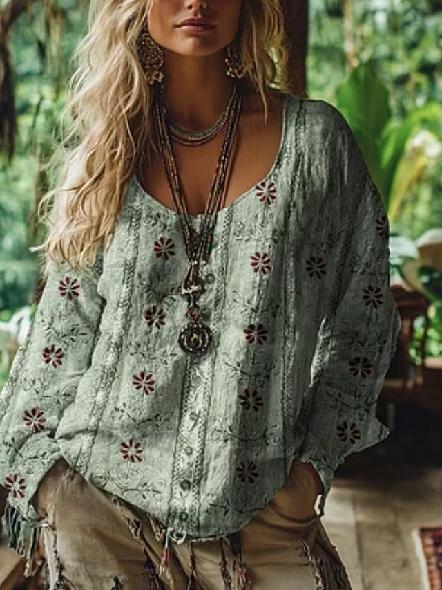 Women's Western Blouse Boho Shirt Blouse Flower Modern