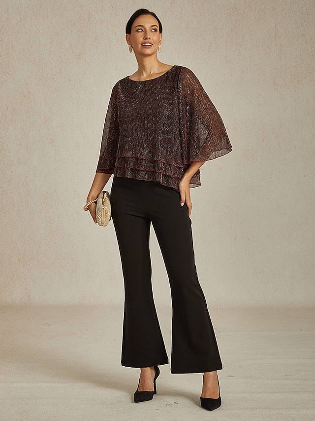 Women's Blouse Chiffon Tops Lace Tops Ruched Glitter Solid