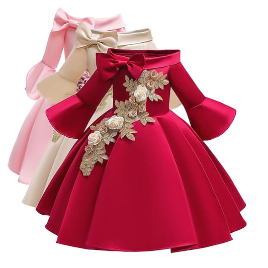 Floral Formal Kids Sleeve Girls' Party Length 3/4 Dress