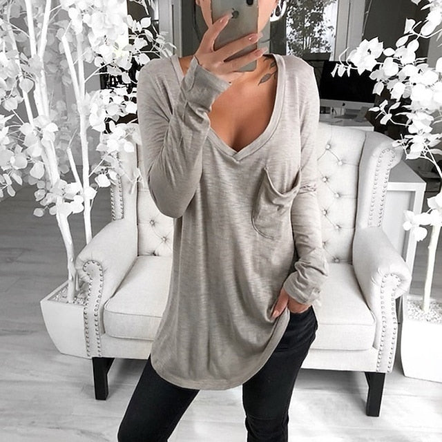 Women's T shirt Tee Tunic Black White Pink Solid Colored