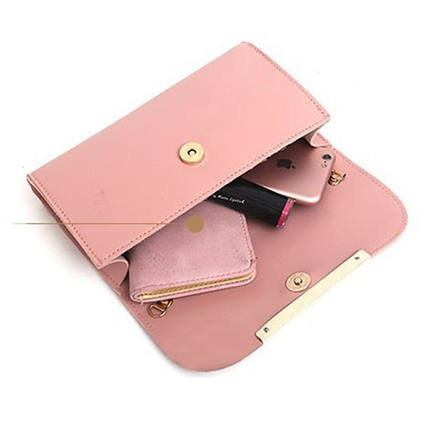 3-Piece Faux Pink Set - Handbag Women's Tote Leather