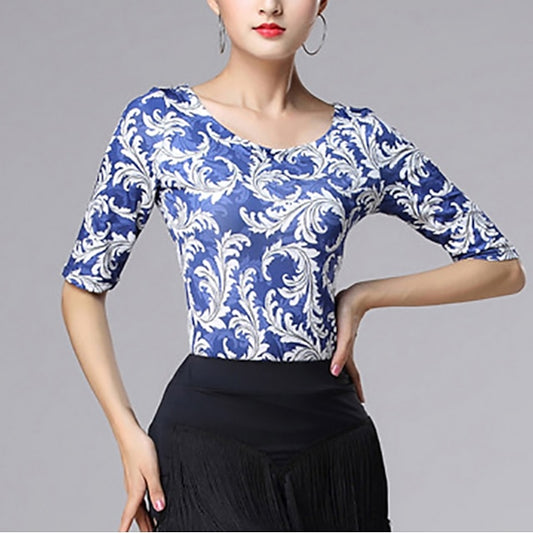 Latin Dance Ballroom Dance Top Printing Splicing Women's