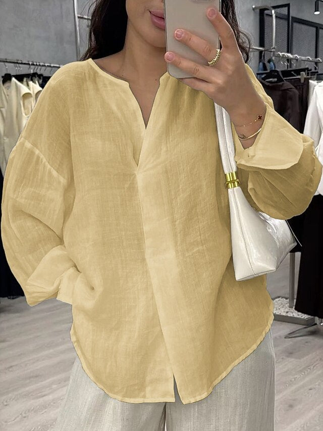 Women's Blouse Cotton Shirt Solid Color Daily Stylish Basic