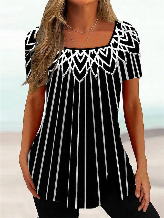 Women's Plus Size T Shirt Tunic Basic Floral Striped Print