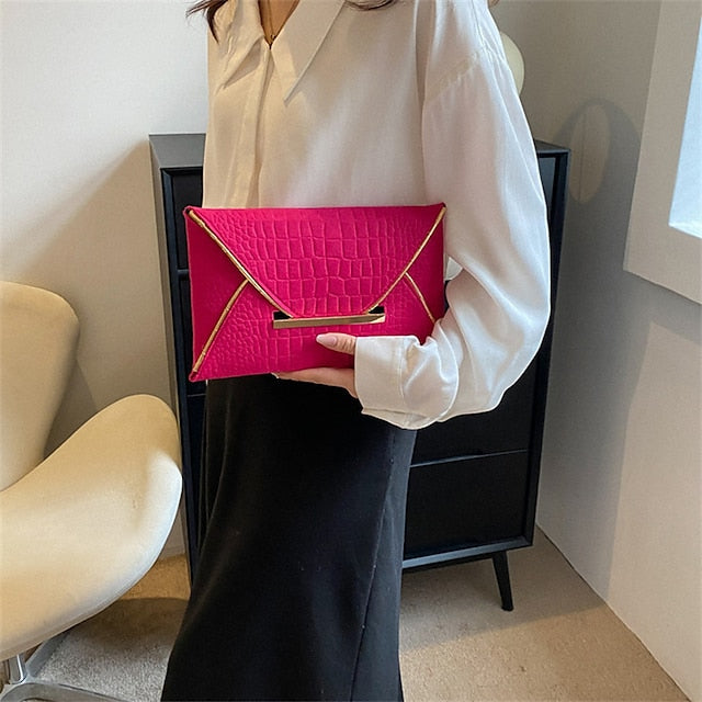 Metal Handle Yellow with Croc-Embossed Women’s Clutch Envelope