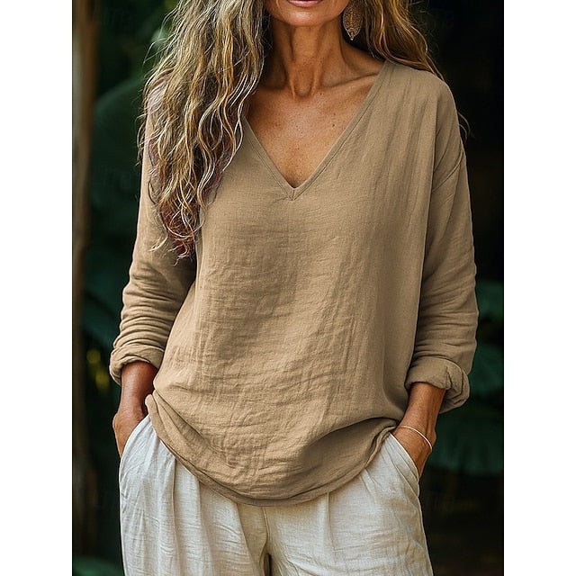 Women's Blouse Stylish Retro Vintage Casual Brown Khaki