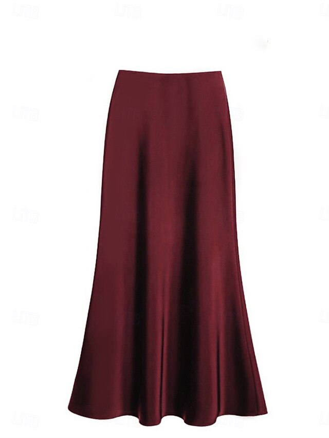 Women's Satin Skirts Elegant Vintage Fashion Casual Maxi