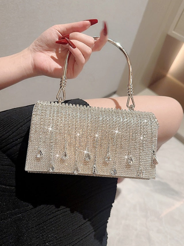 Silver Chain with Crystal Evening Elegant Women's Handbag