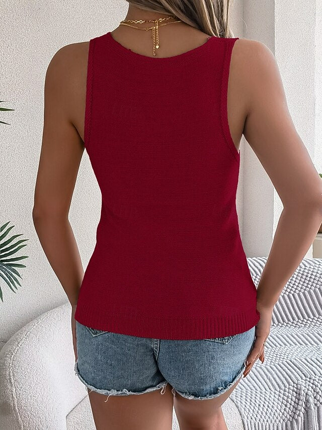 Women's Ribbed Knit Tops Tank Top Tee Top Solid Color
