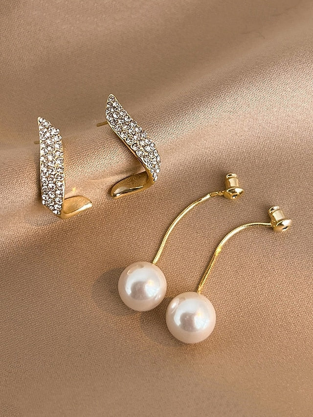 Gold-Plated Detailing Elegant Earrings Pearl Crystal – with