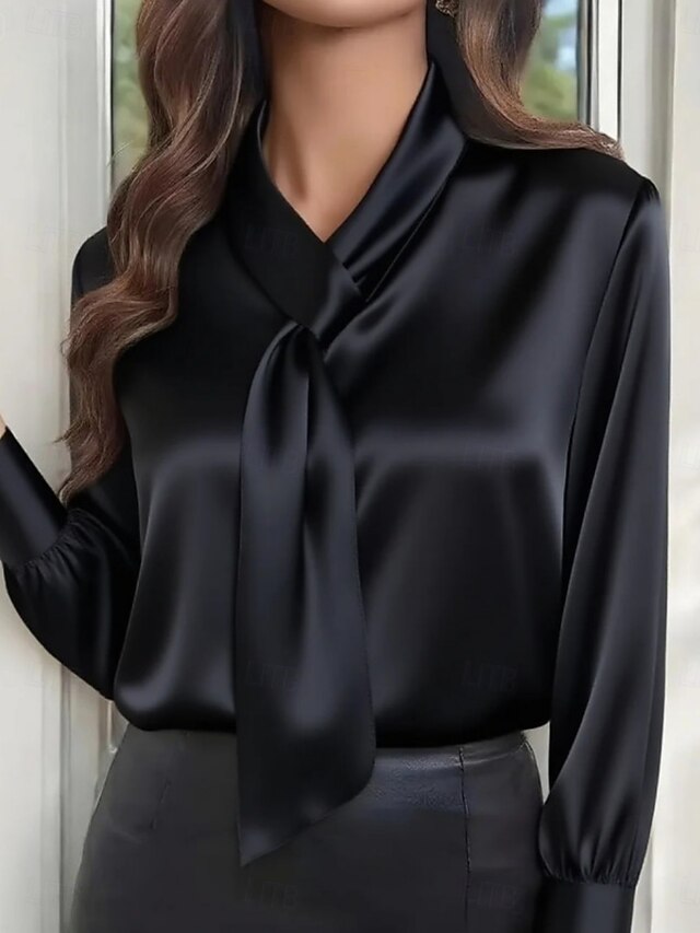 Women's Blouse Satin Shirt Ruched Solid Color Elegant
