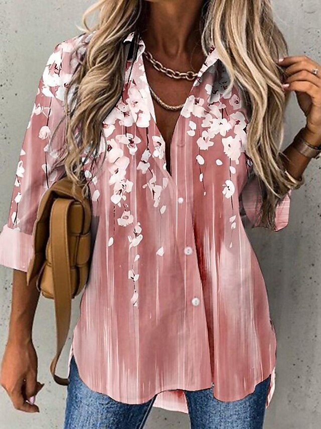 Women's Chiffon Shirt Light Gradient Floral Print Casual