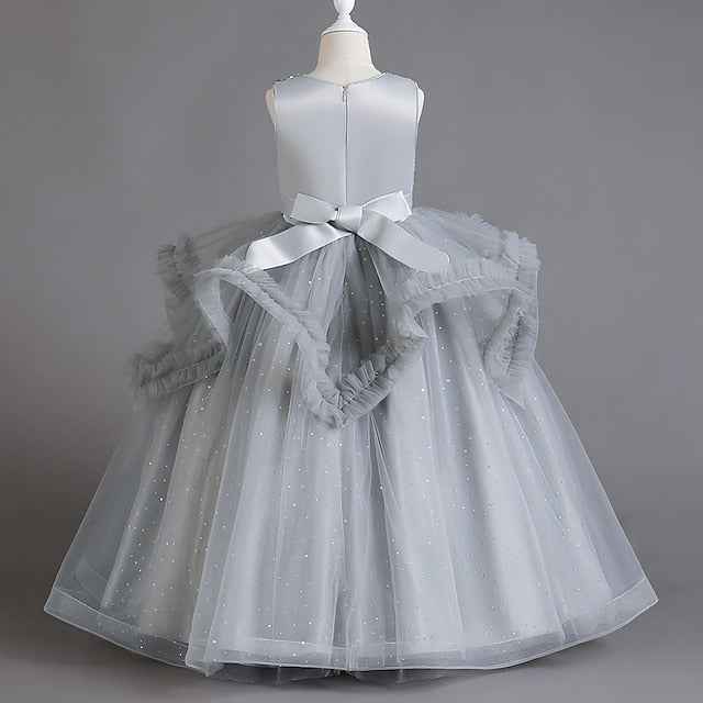 Sequin Color Kids Sleeveless Party Dress Girls' Solid