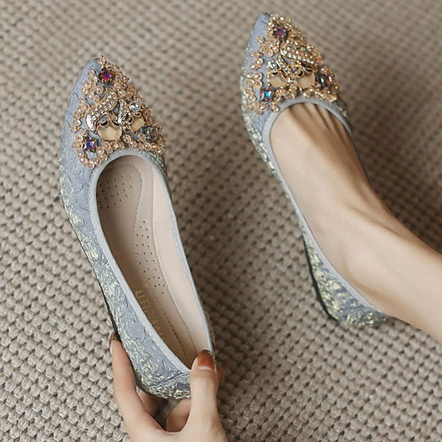 - Crystal Wedding Embellished Women's Foldable Floral Flats