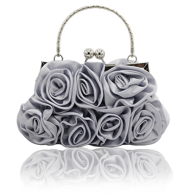 Women's Red Rose Fabric Evening Clutch with Top Handle,