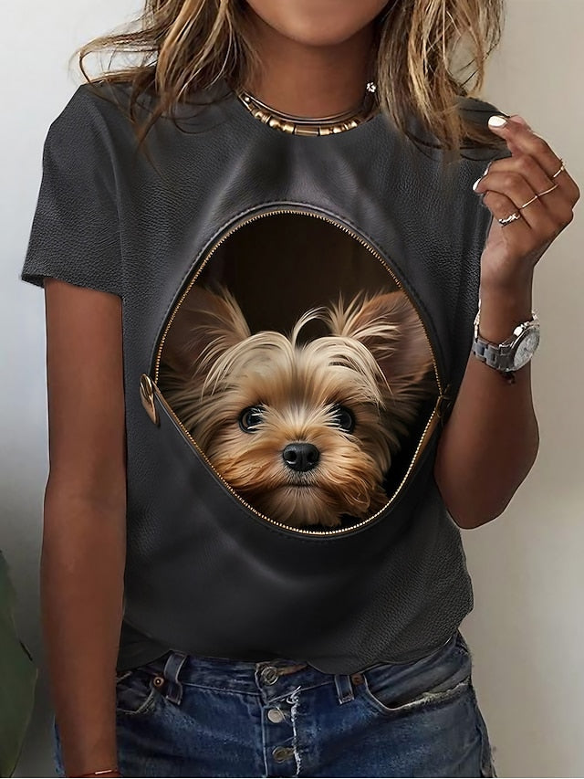 Women's T Shirt Basic Dog Print Short Sleeve Regular Tops