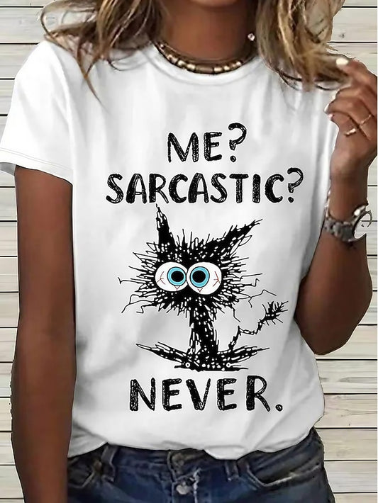 Women's T Shirt Basic Funny Cat Letter Print Short Sleeve