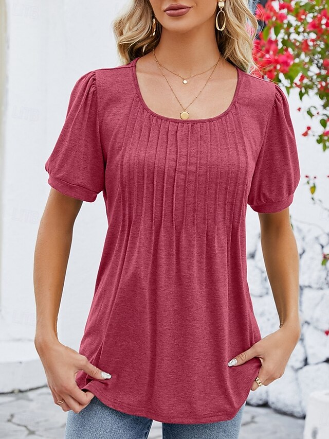 Women's Shirt Blouse Ruched Solid Color Basic Casual Short