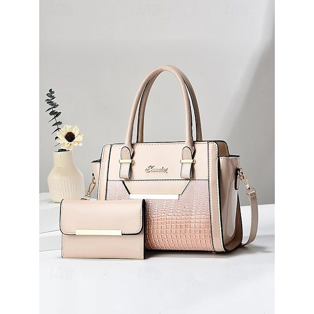 Set – Patent Handbag Women's Glossy Faux Leather