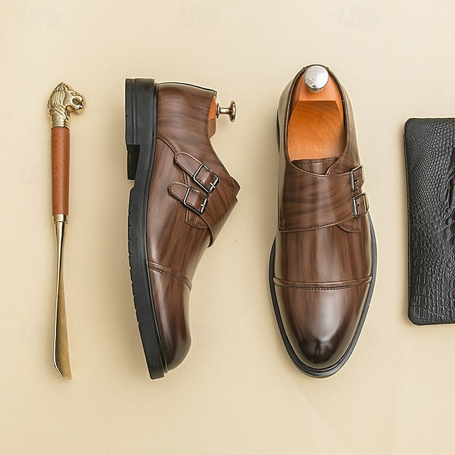 Brown Monk Double Leather – Strap Men's Shoes Faux
