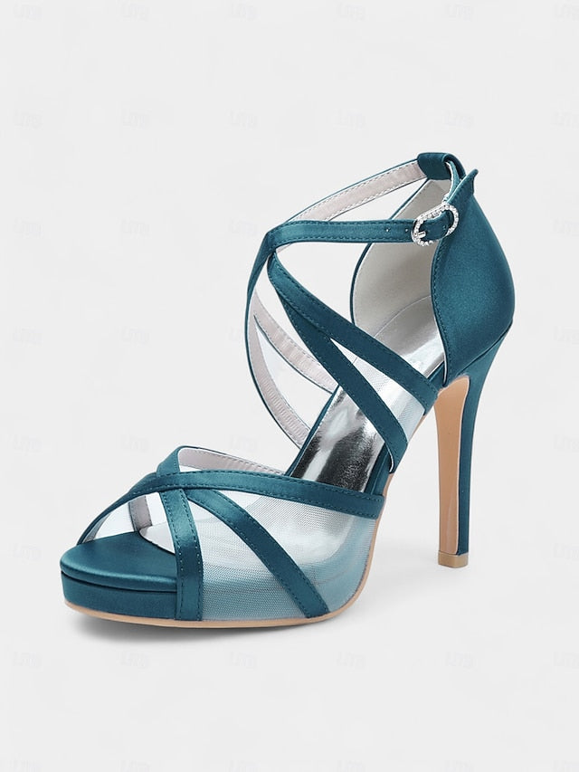 Sandals with White High Straps Bridal Heel Cross Satin Perfect -