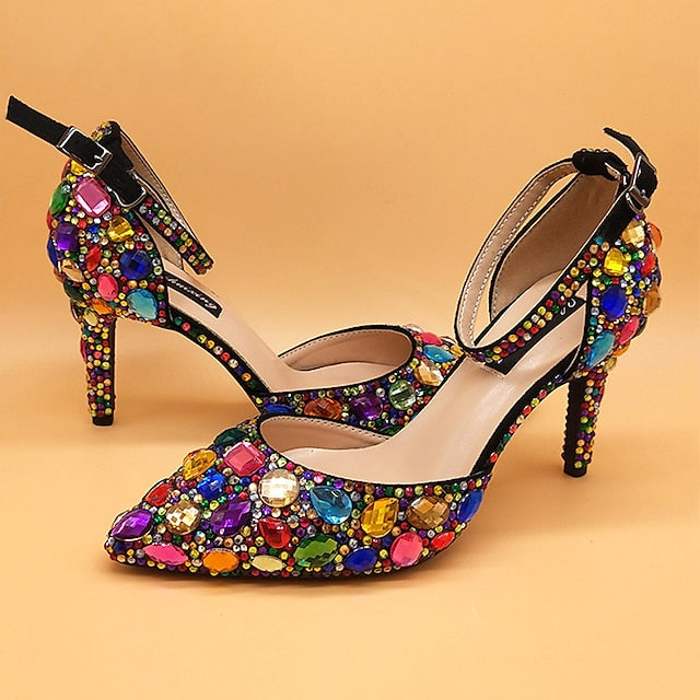 Heel Multicolor Rhinestone Women's with High Shoes Wedding