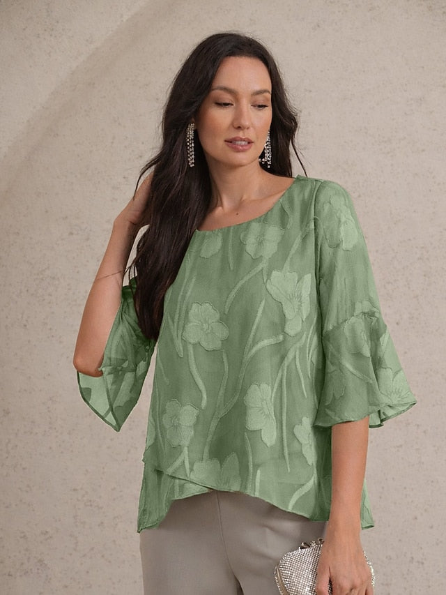 Women's Lace Shirt Blouse Dressy Tops Chiffon Tops