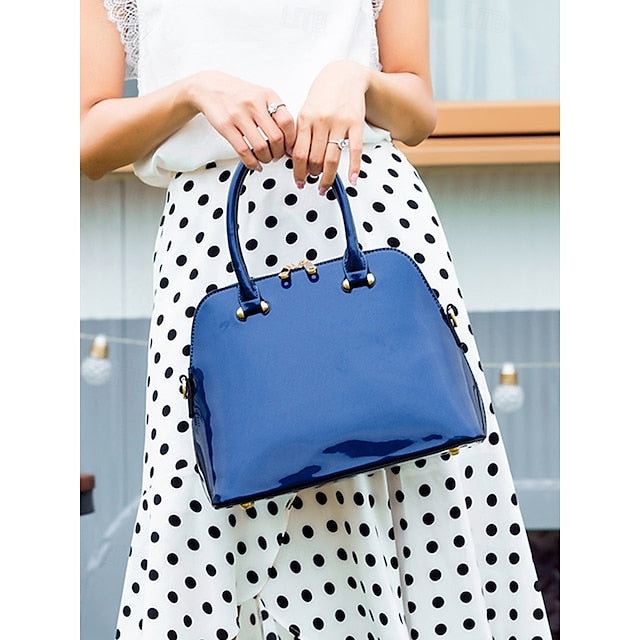 Elegant Leather Women's Tote Shiny Patent Green - Bag