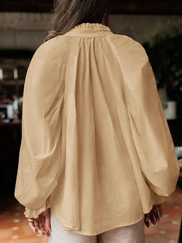 Women's Casual Shirt Button Up Shirt Blouse Ruffle Buttons