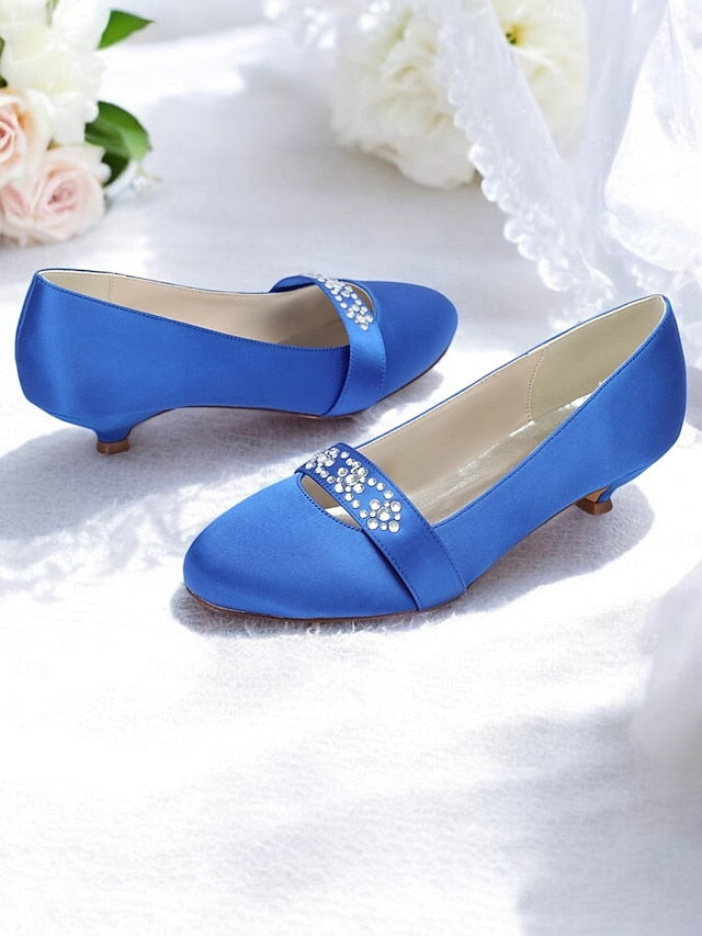 Women's with Heels Blue Satin Rhinestone Kitten