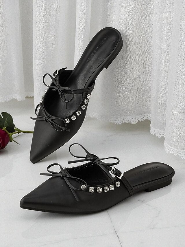 Women's with Rhinestone Pointed Toe Black Flats