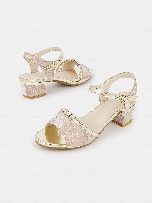 Block Gold Women Heel – Rhinestone-Embellished Sandals for