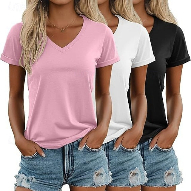 Multi Packs 3pcs Female Crew Neck Short Sleeve Black+Pink+White