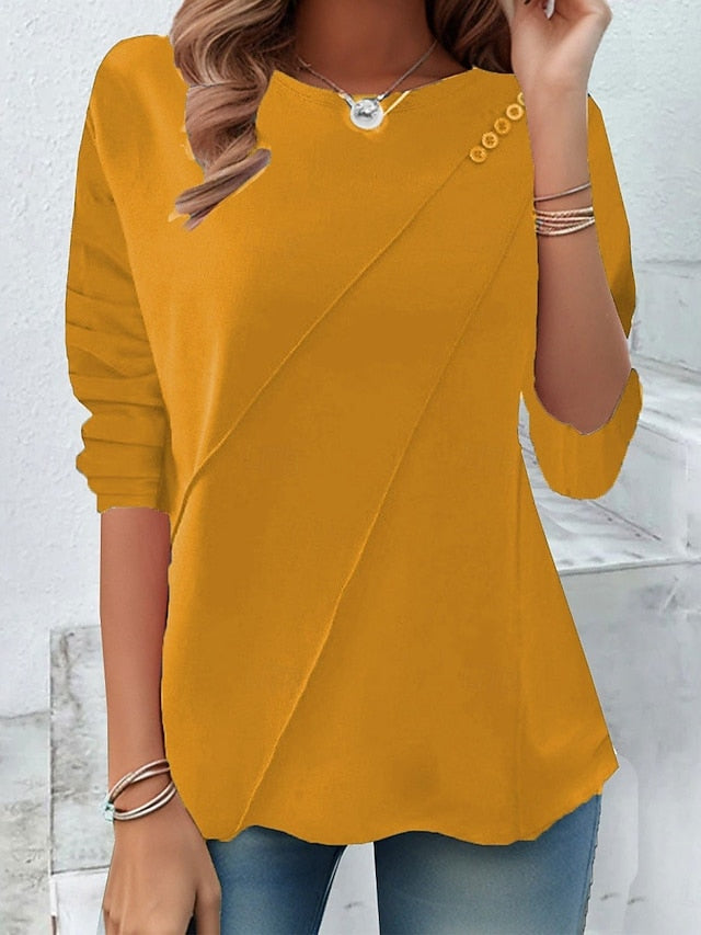Women's T shirt Long Sleeve Solid Color Stylish Casual Long