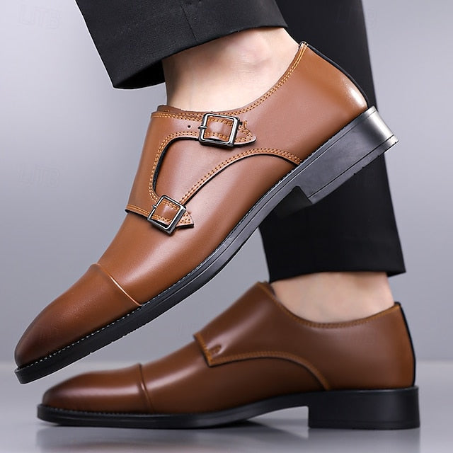 Men's Strap Elegant Double Leather Shoes – Monk