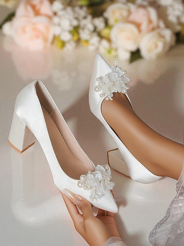 Women's Heels with Pearl Crystal White and Wedding