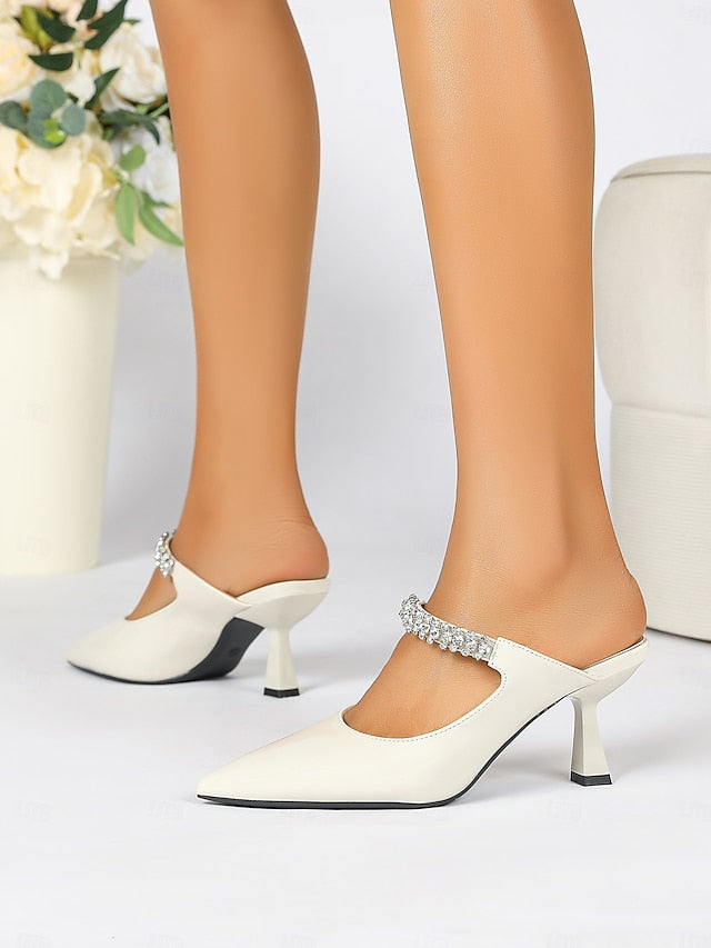 Pointed-Toe Heeled Slip-On Rhinestone Women's Embellished