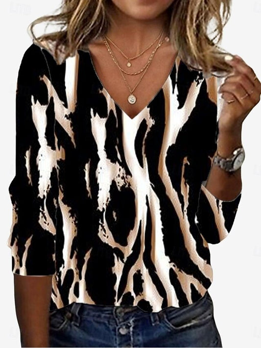 Women's Tunic T Shirt Leopard Color Block Letter Vintage