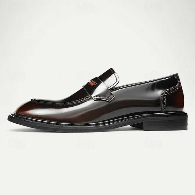 Decorative Men's Premium with Black Cowhide Slip-On Loafers