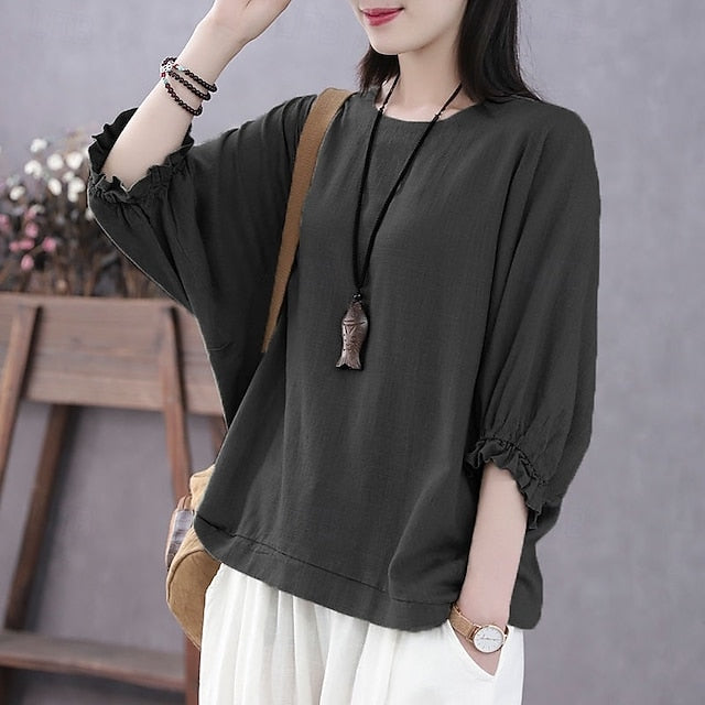 Women's Texture Blouse T Shirt Summer Tops Plain Fashion