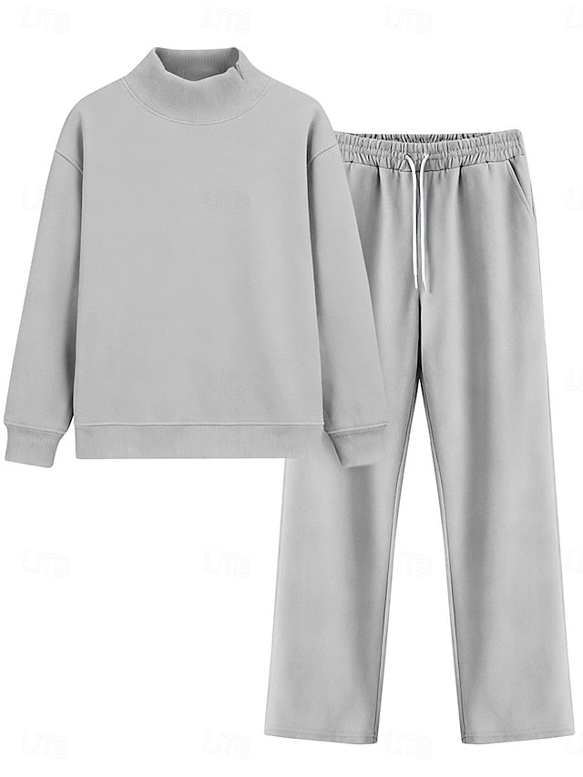 Women's Pants Sets Bolero Top Long Sleeve Turtleneck Plain