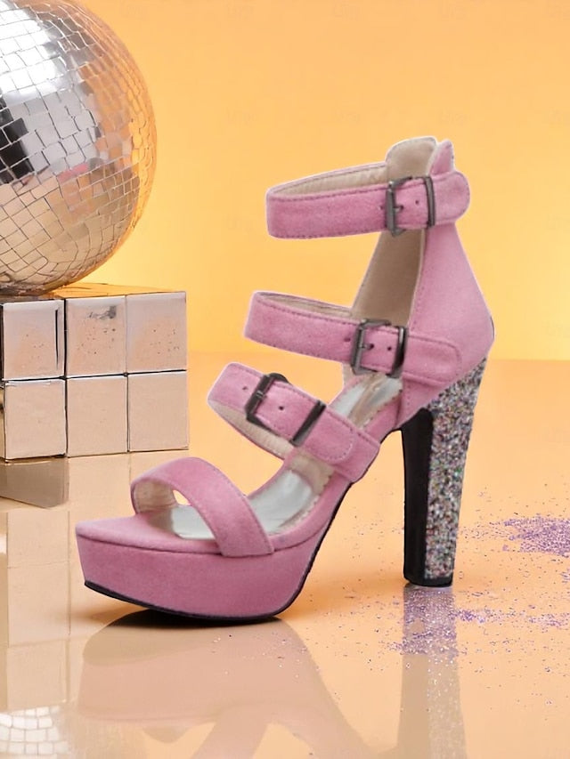 Glitter with Heel Women's Suede Brown Sandals Platform High