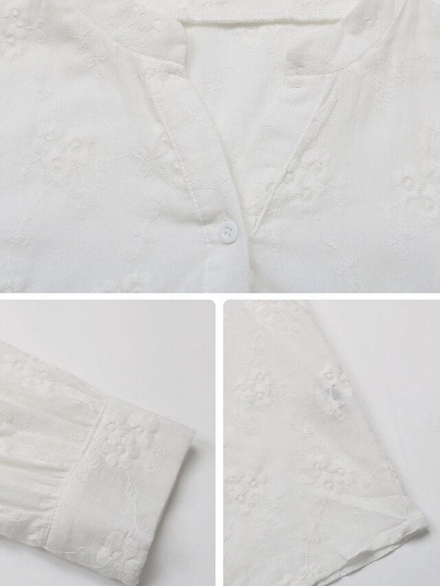 Women's Casual Shirt Button Up Shirt Blouse Embroidered