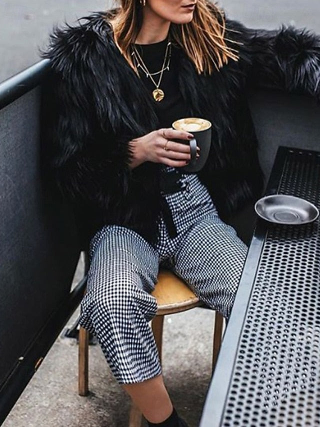 Warm Comfortable Faux Women's Fur Leathers Furs Coat