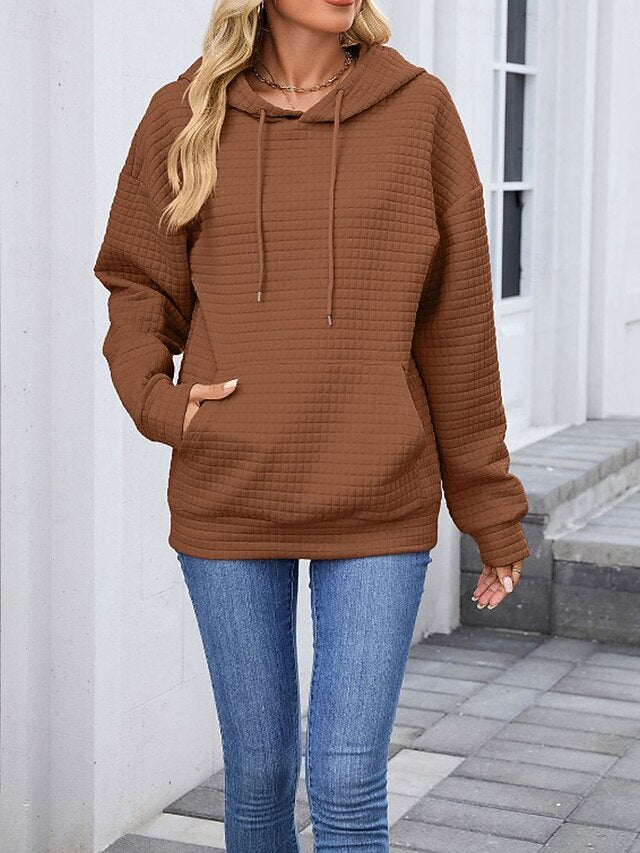 Women's Texture Blouse Pullover Hoodie Sweatshirt Pocket